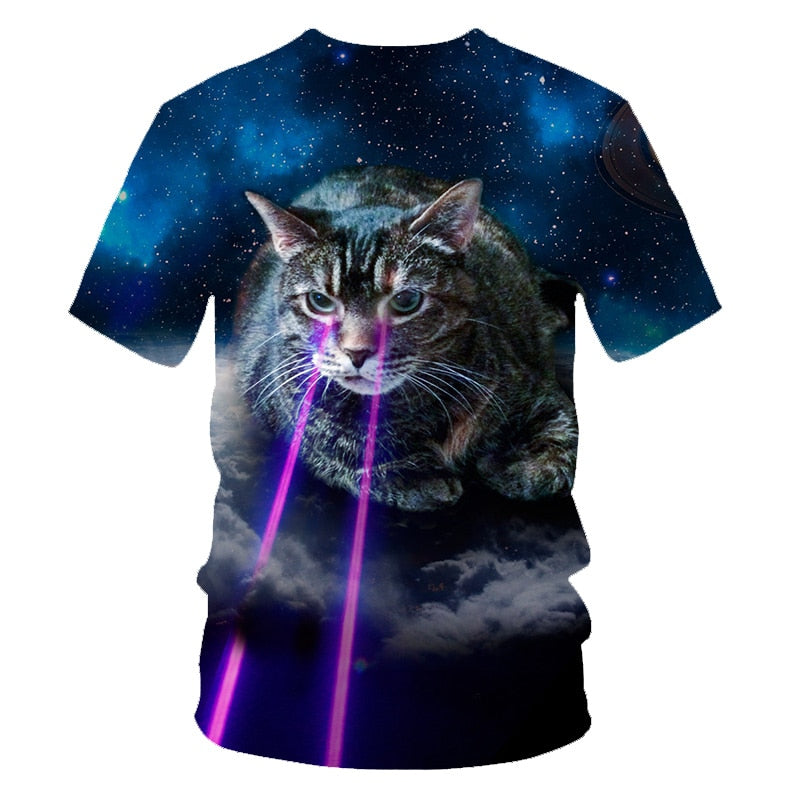 Galaxy Space 3D T Shirt Lovely Kitten Cat Eat Taco Pizza Funny Tops Tee Short Sleeve Summer Shirts