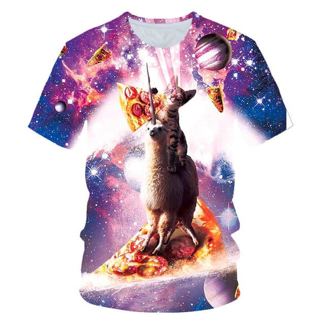 Galaxy Space 3D T Shirt Lovely Kitten Cat Eat Taco Pizza Funny Tops Tee Short Sleeve Summer Shirts
