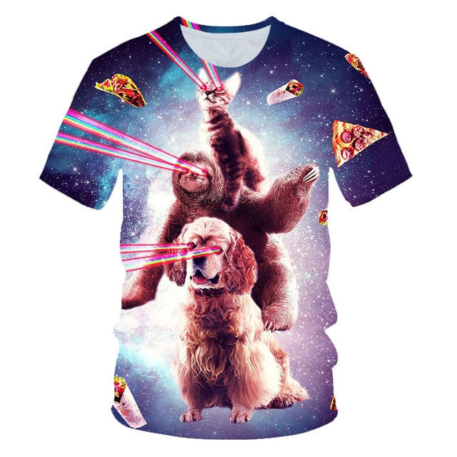 Galaxy Space 3D T Shirt Lovely Kitten Cat Eat Taco Pizza Funny Tops Tee Short Sleeve Summer Shirts