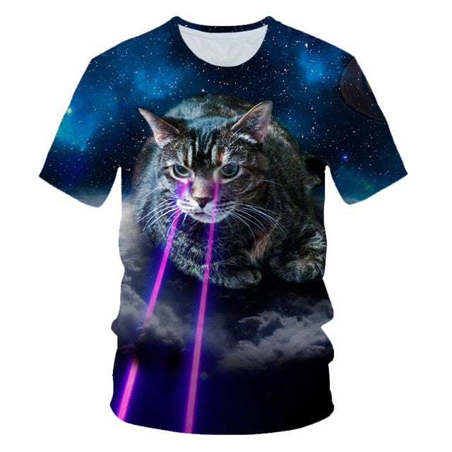 Galaxy Space 3D T Shirt Lovely Kitten Cat Eat Taco Pizza Funny Tops Tee Short Sleeve Summer Shirts