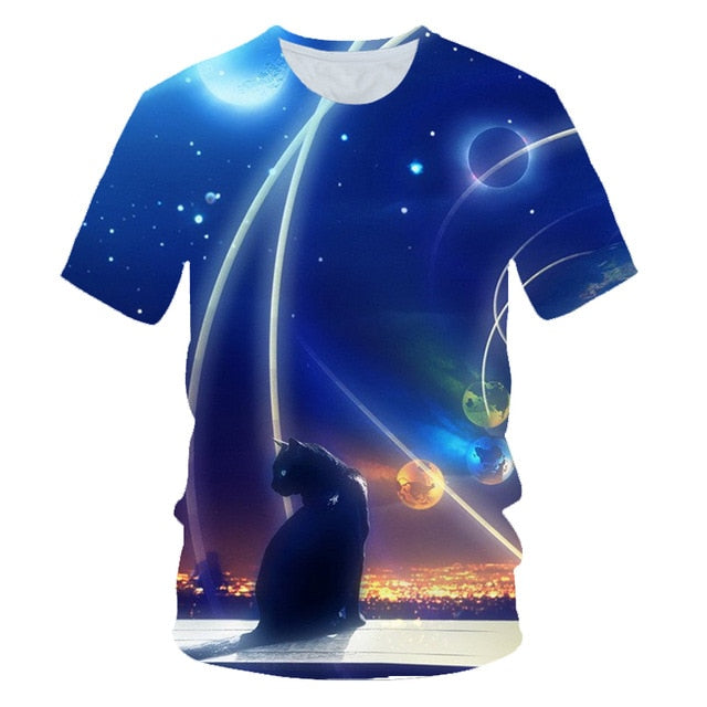 Galaxy Space 3D T Shirt Lovely Kitten Cat Eat Taco Pizza Funny Tops Tee Short Sleeve Summer Shirts