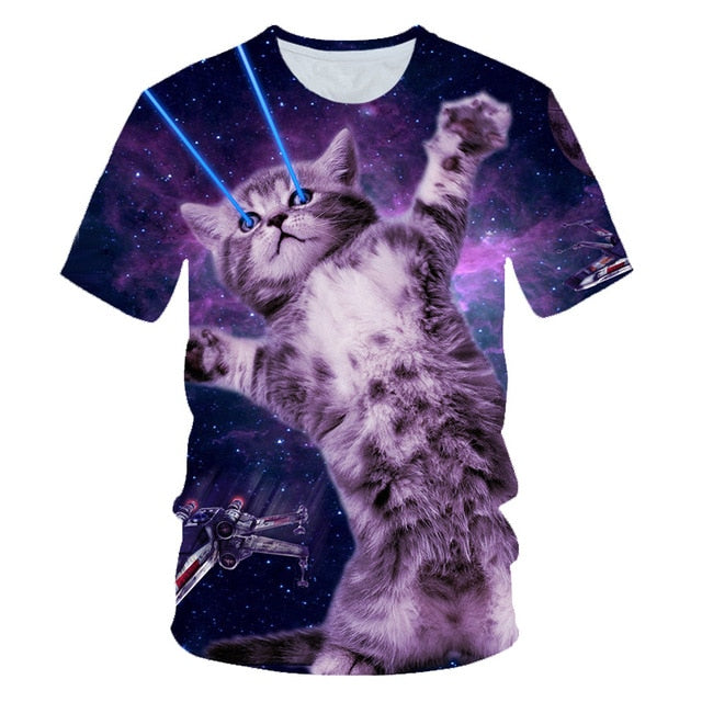 Galaxy Space 3D T Shirt Lovely Kitten Cat Eat Taco Pizza Funny Tops Tee Short Sleeve Summer Shirts