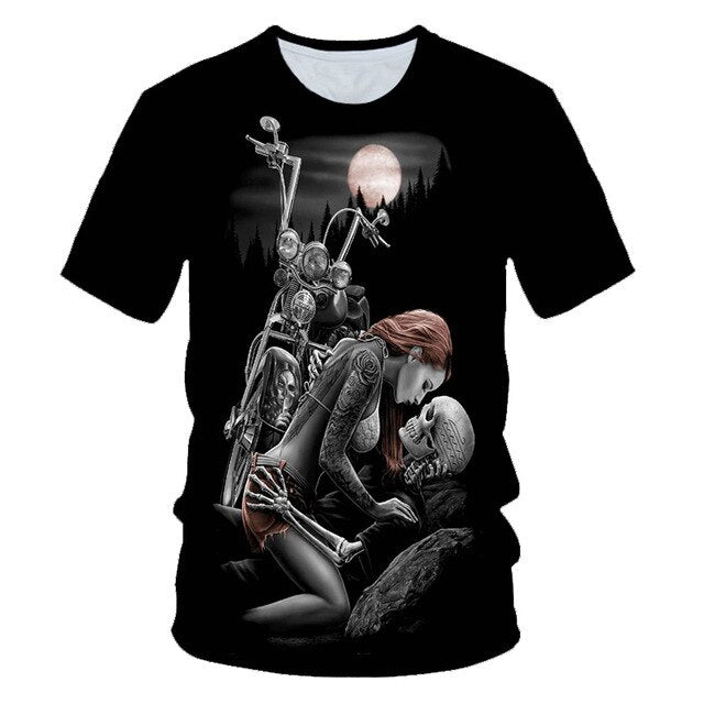 Funny Skull Motorbike 3D T Shirt Summer Hipster Short Sleeve Tee Tops Men/Women Print T-Shirts Casual Homme Short Sleeve Top